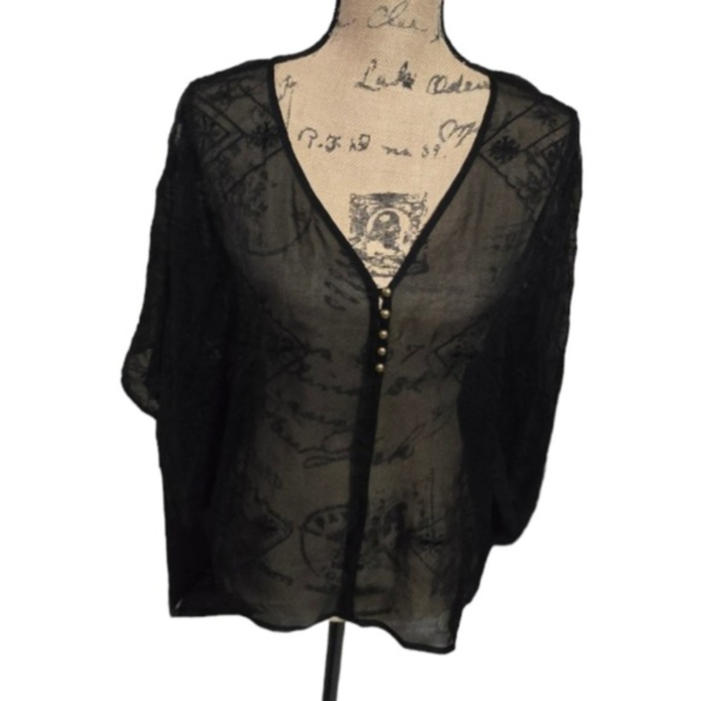 Twelfth Street by Cynthia Vincent Black Lace 100% Silk Shirt Top Size Small